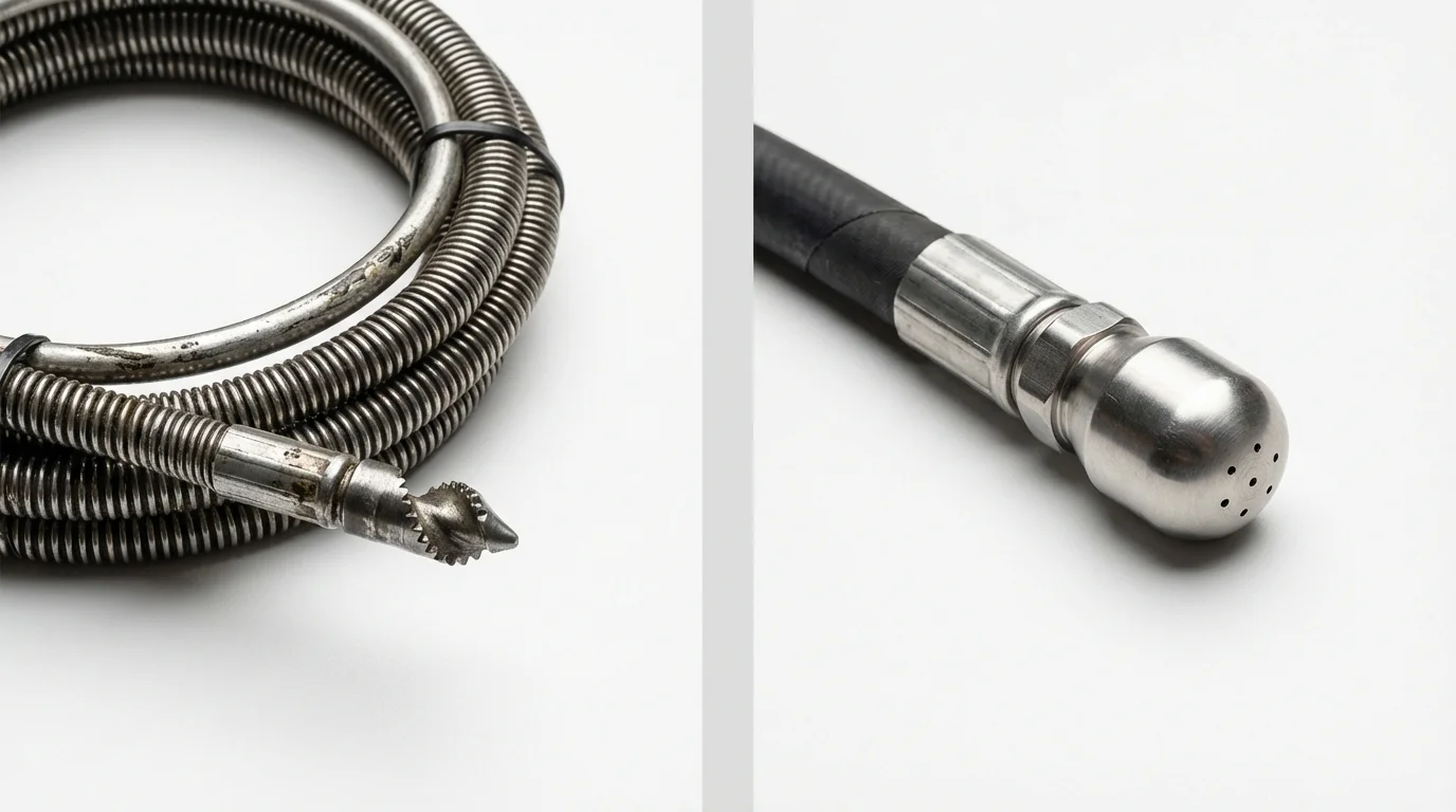 Drain snake cable and hydro jetting nozzle used for drain cleaning in Fairview, UT