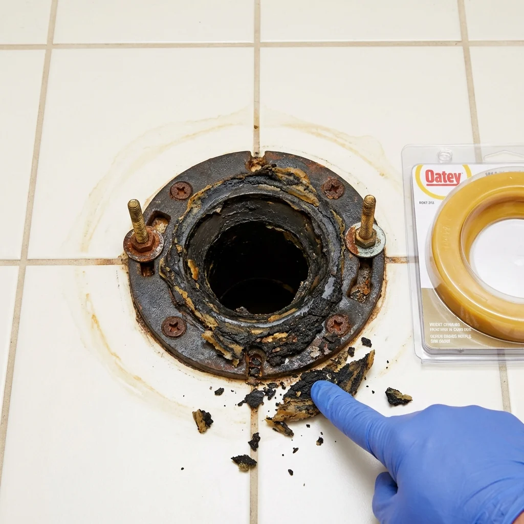 Failed wax ring showing water seepage at the base of a toilet in a Fairview, UT home