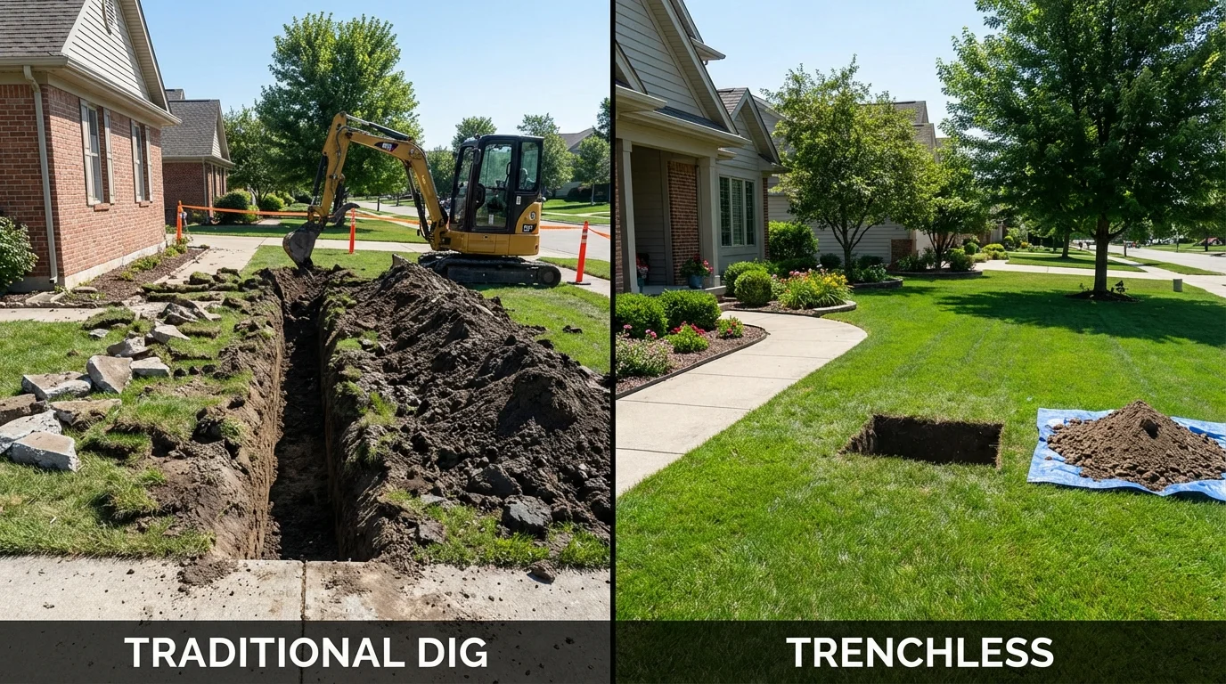 Trenchless sewer repair with minimal yard damage versus traditional excavation in Fairview, UT